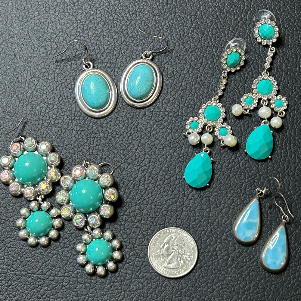 Elegant Turquoise and Silver Earrings - 4 Sets